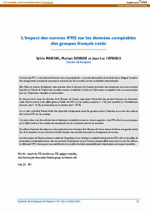[PDF] Limpact des normes IFRS sur les données comptables des  - CORE