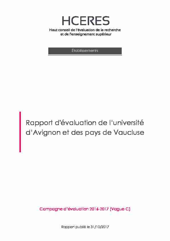 [PDF] Rapport dévaluation de luniversité dAvignon et des pays de