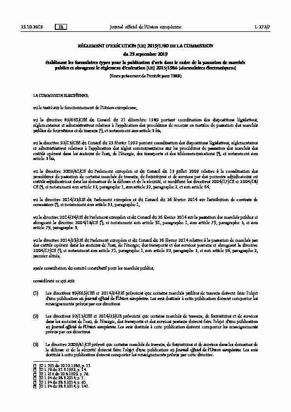 RÈGLEMENT DEXÉCUTION (UE) 2019/1780 DE LA COMMISSION