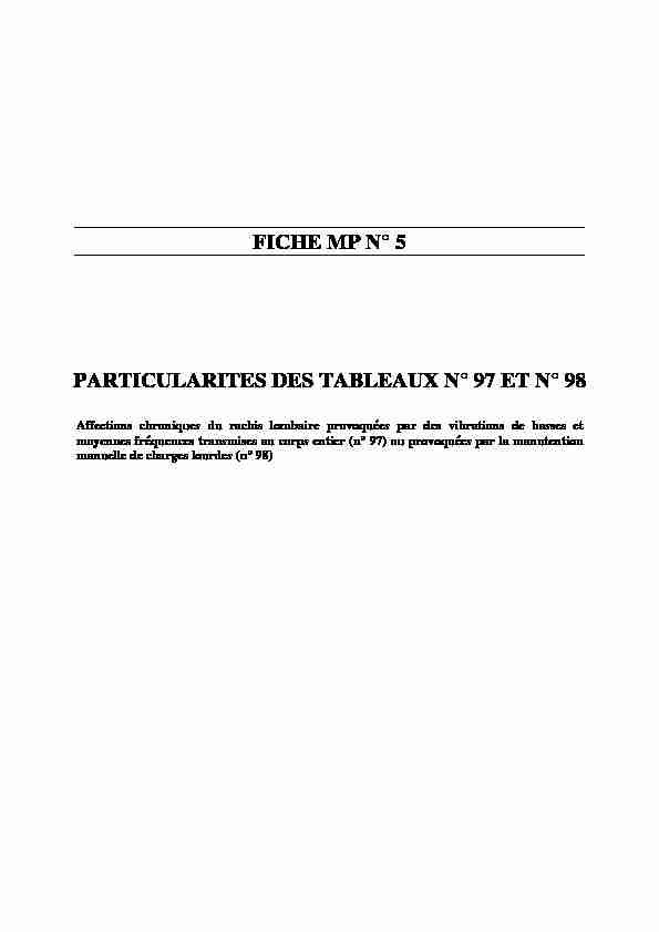 FICHE MP N° 5 PARTICULARITES DES TABLEAUX N° 97 ET N° 98