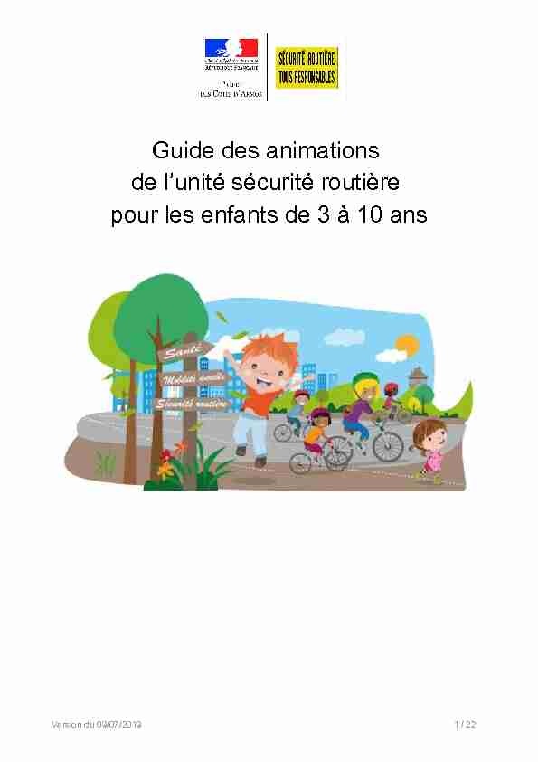 Guide des animations de lunité sécurité routière pour les enfants de