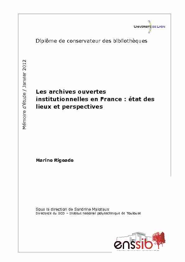 Les archives ouvertes institutionnelles en France : état des lieux et