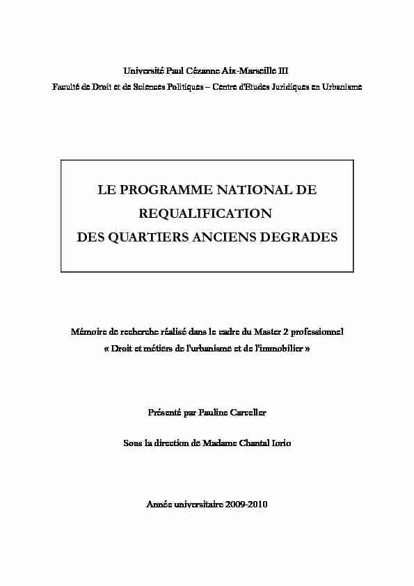 LE PROGRAMME NATIONAL DE REQUALIFICATION DES