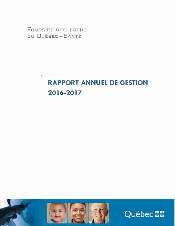 Le rapport annuel de gestion 2016-2017 du Fonds de recherche du