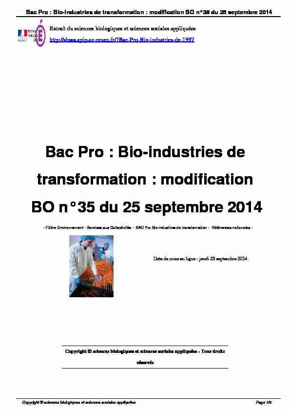 Bac Pro : Bio-industries de transformation : modification BO n°35 du
