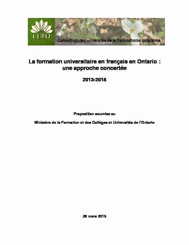 La formation universitaire en français en Ontario : une approche