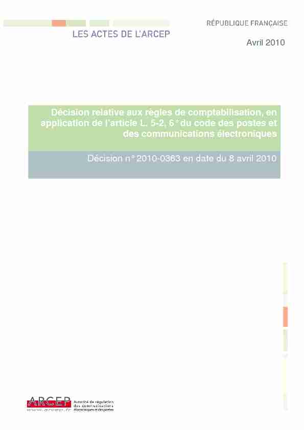 Décision n° 2010-0363 de lArcep en date du 8 avril 2010 relative