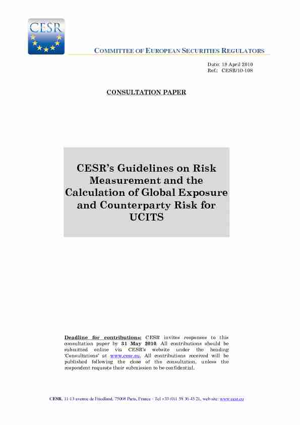 CESRs Guidelines on Risk Measurement and the Calculation of