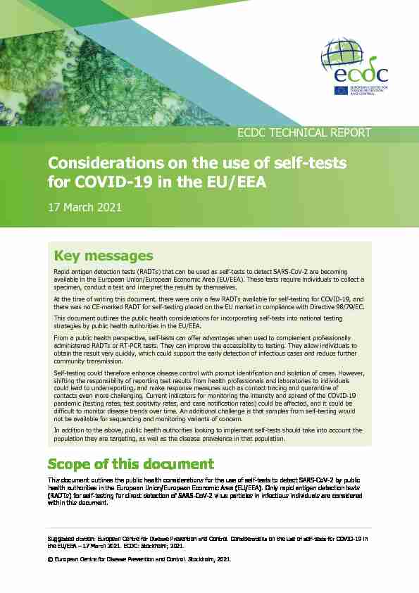 Considerations on the use of self-tests for COVID-19 in the EU/EEA