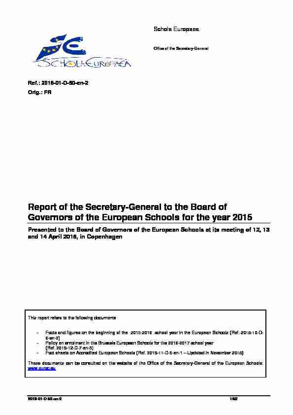 Report of the Secretary-General to the Board of Governors of the