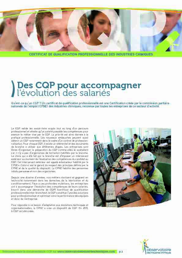 Des CQP pour accompagner lévolution des salariés