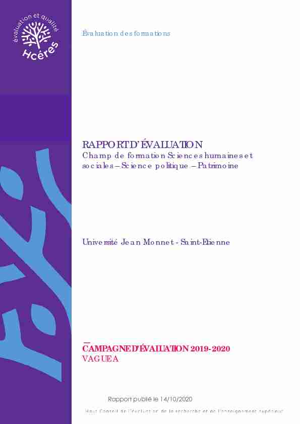 Rapport dévaluation - Université Jean Monnet - Saint-Etienne