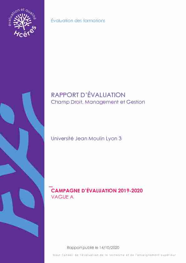 Rapport d'évaluation - Université Jean Moulin Lyon 3 - Hcéres