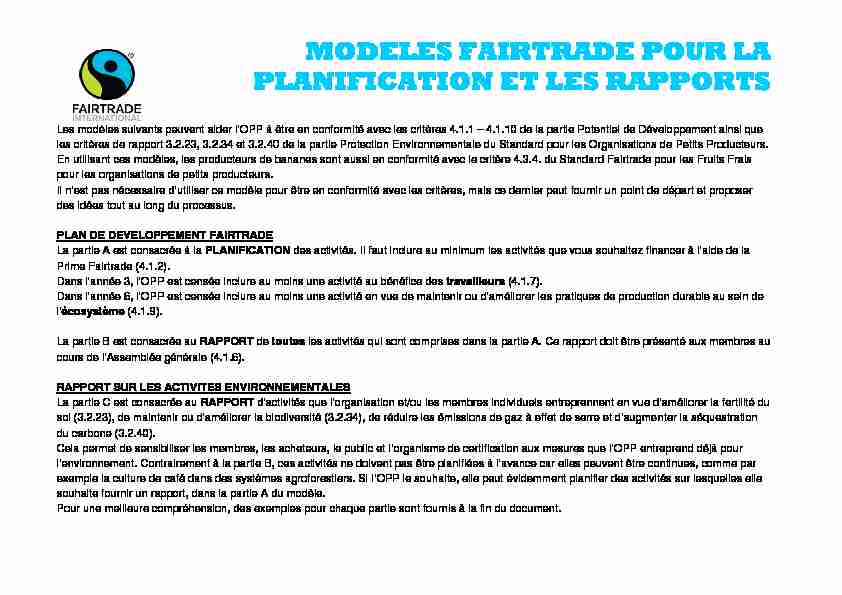 pdf MODELES FAIRTRADE POUR LA PLANIFICATION ET LES RAPPORTS