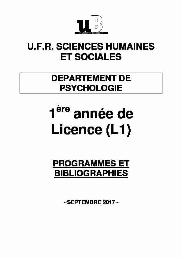 [PDF] 1 année de Licence (L1) - UFR Sciences Humaines