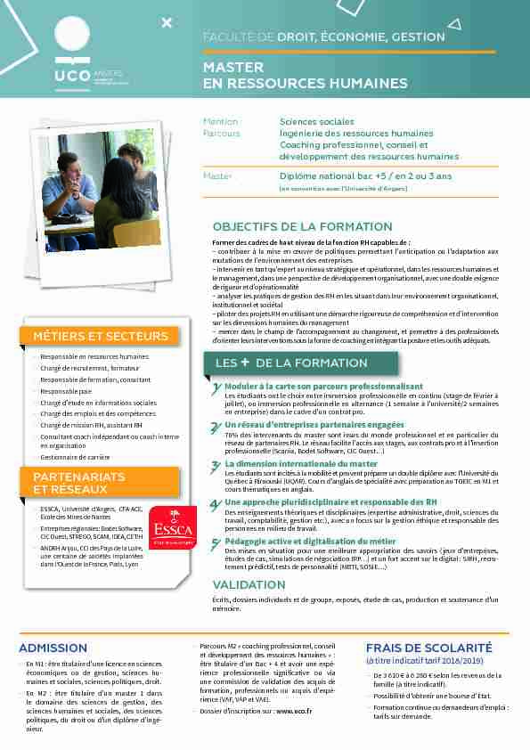 MASTER EN RESSOURCES HUMAINES - Angers