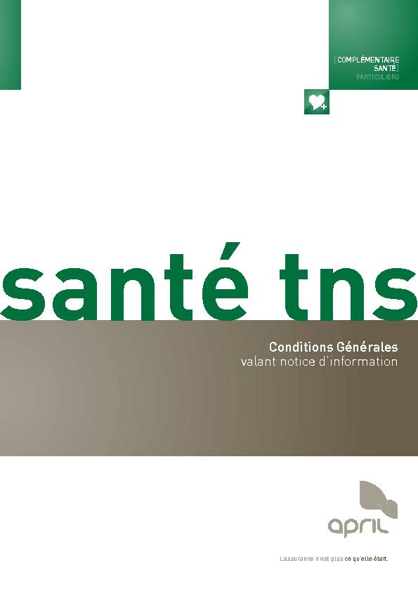[PDF] Conditions Générales April Santé TNS - Compareo