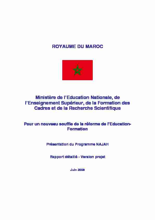 [PDF] ROYAUME DU MAROC Ministère de lEducation  - Planipolis