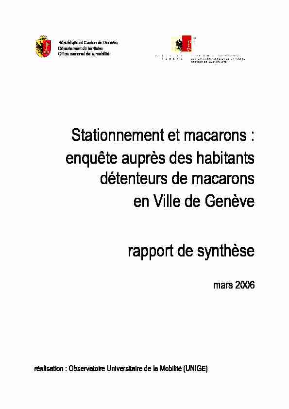 Rapport Synthèse Macarons - Ville de Genève