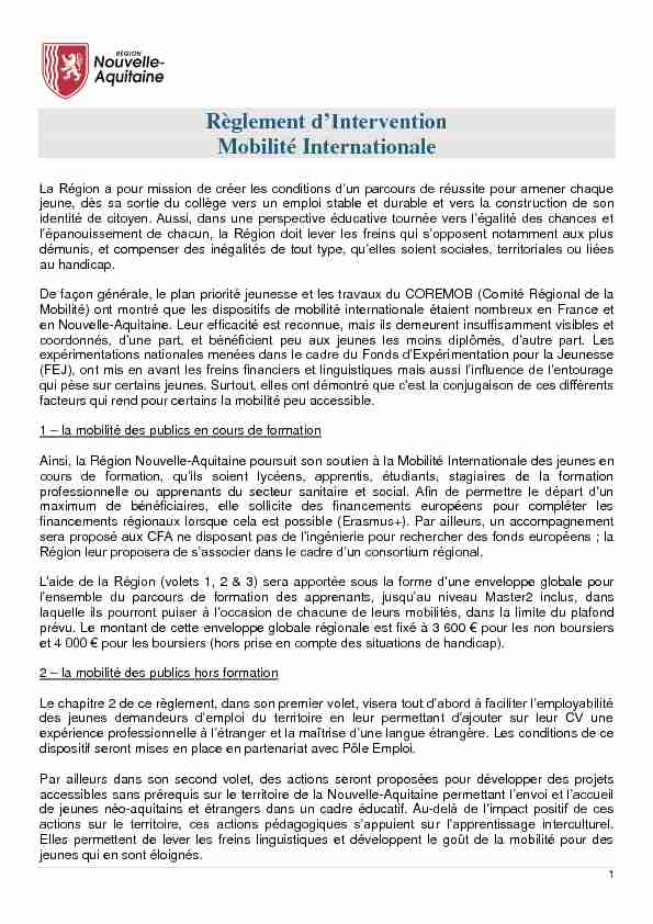Règlement d’Intervention Mobilité Internationale - Aquitaine