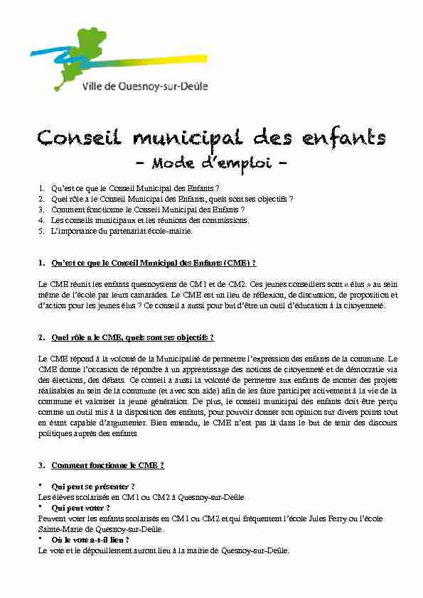 [PDF] Conseil municipal des enfants mode demploi