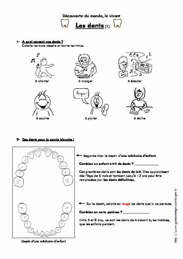 [PDF] Les dents et hygiène dentaire - Gomme & Gribouillages