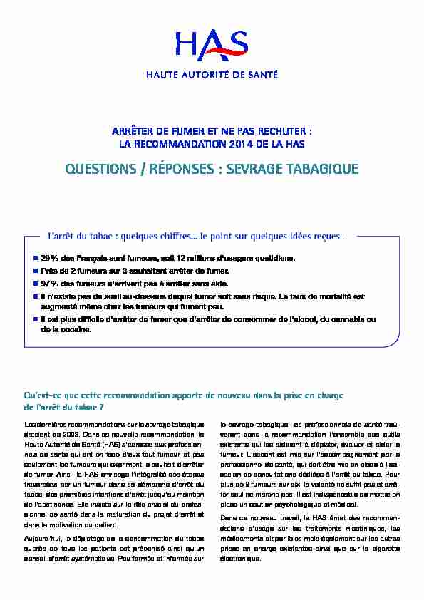 QUESTIONS / RÉPONSES : SEVRAGE TABAGIQUE