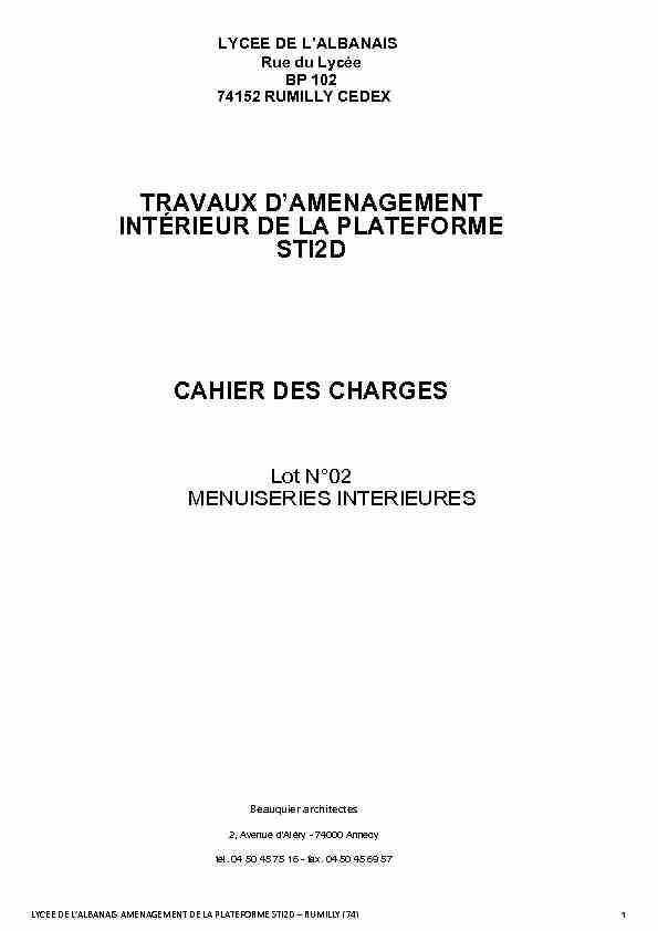 CAHIER DES CHARGES Lot N°02 MENUISERIES INTERIEURES