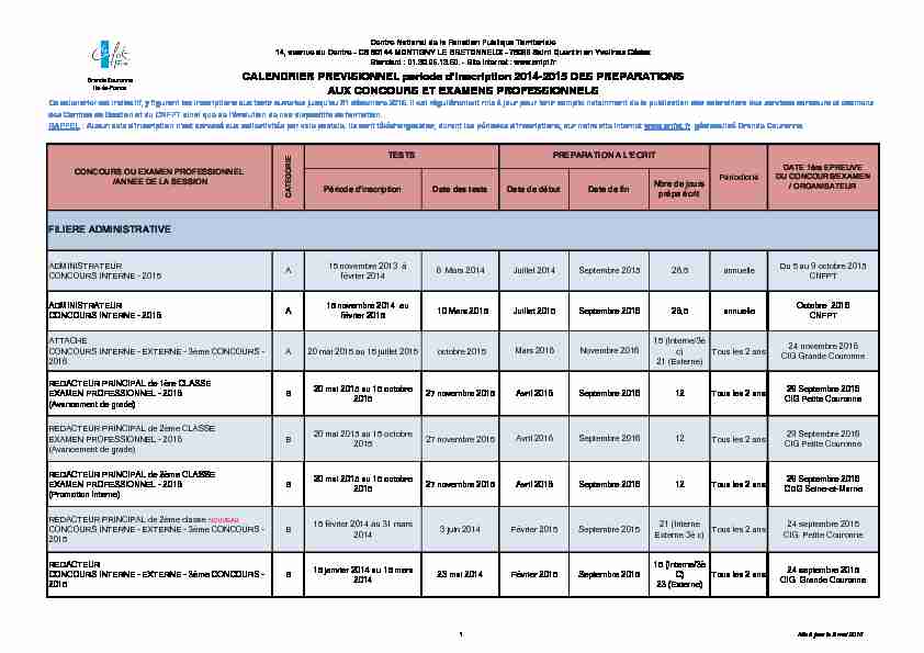 CALENDRIER PREVISIONNEL periode dinscription 2014-2015 DES