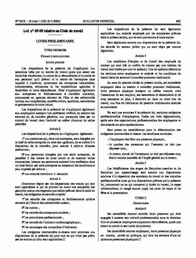 [PDF] Loi n° 65-99 relative au code du Travail