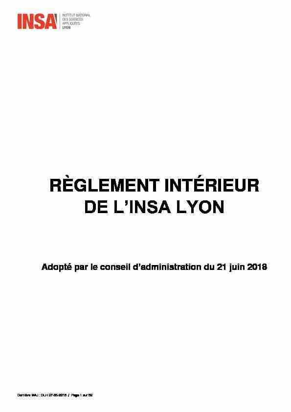 RÈGLEMENT INTÉRIEUR DE LINSA LYON