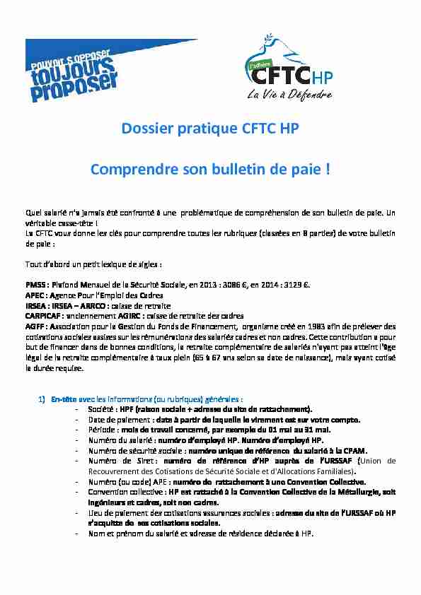 [PDF] Dossier pratique CFTC HP Comprendre son bulletin de paie