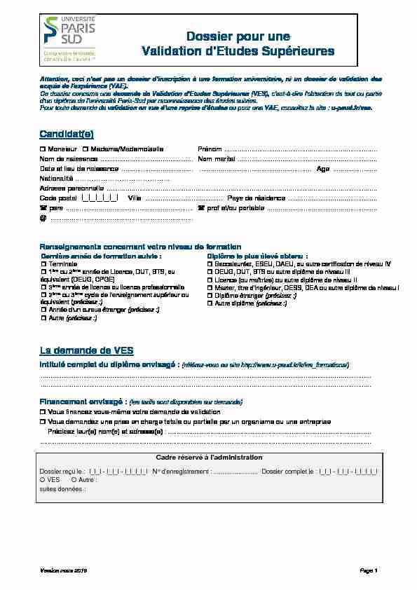 [PDF] Dossier pour une Validation dEtudes Supérieures - Université Paris