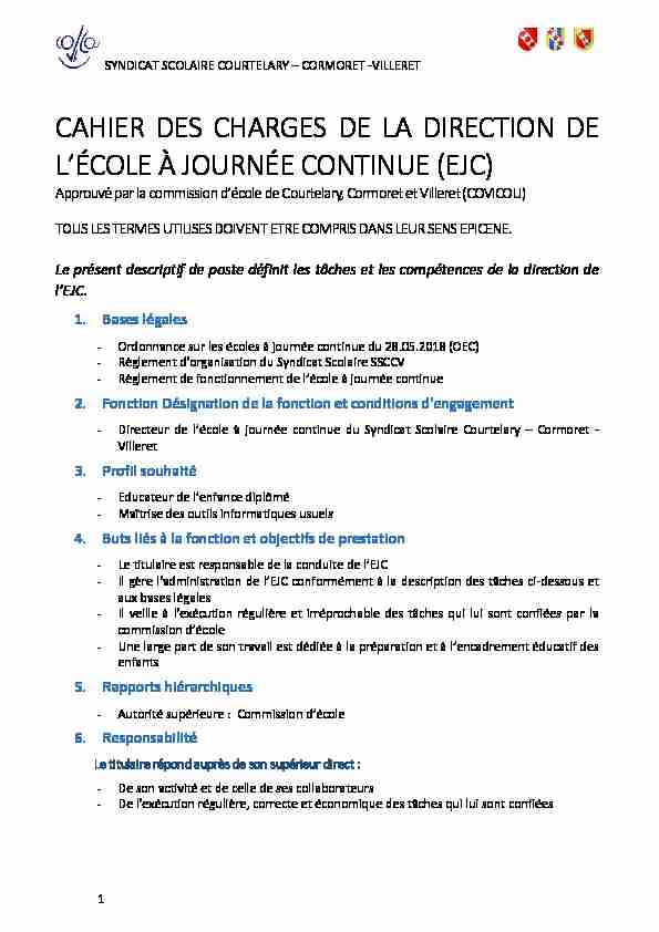 [PDF] CAHIER DES CHARGES DE LA DIRECTION DE LÉCOLE À