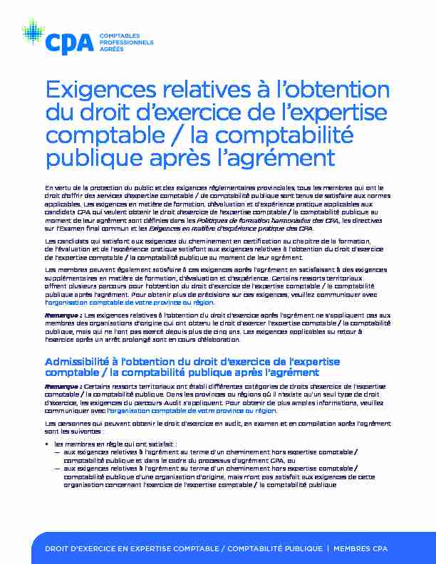 [PDF] Exigences relatives à lobtention du droit dexercice de lexpertise
