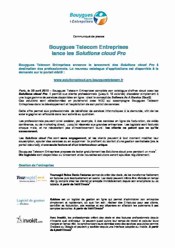 Bouygues Telecom Entreprises lance les Solutions cloud Pro