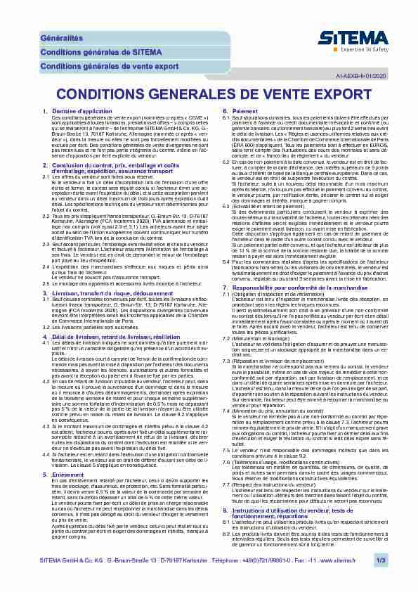 CONDITIONS GENERALES DE VENTE EXPORT