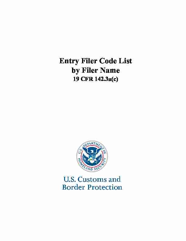 Filer Code List Sorted by Filer Name - Customs and Border Protection