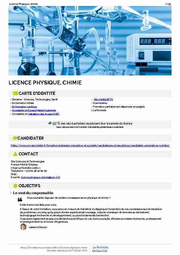 Licence Physique chimie - La Rochelle Université