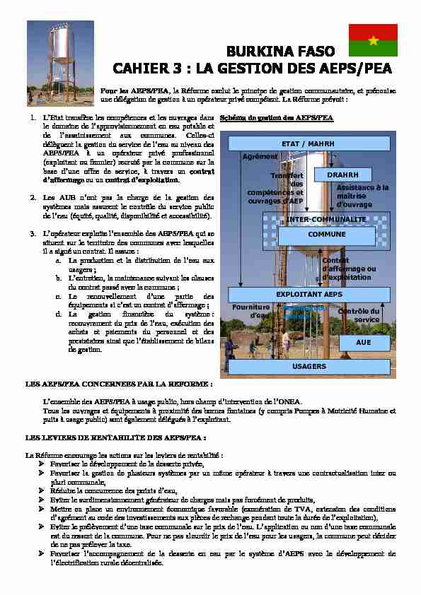 [PDF] BURKINA FASO CAHIER 3 : LA GESTION DES AEPS/PEA