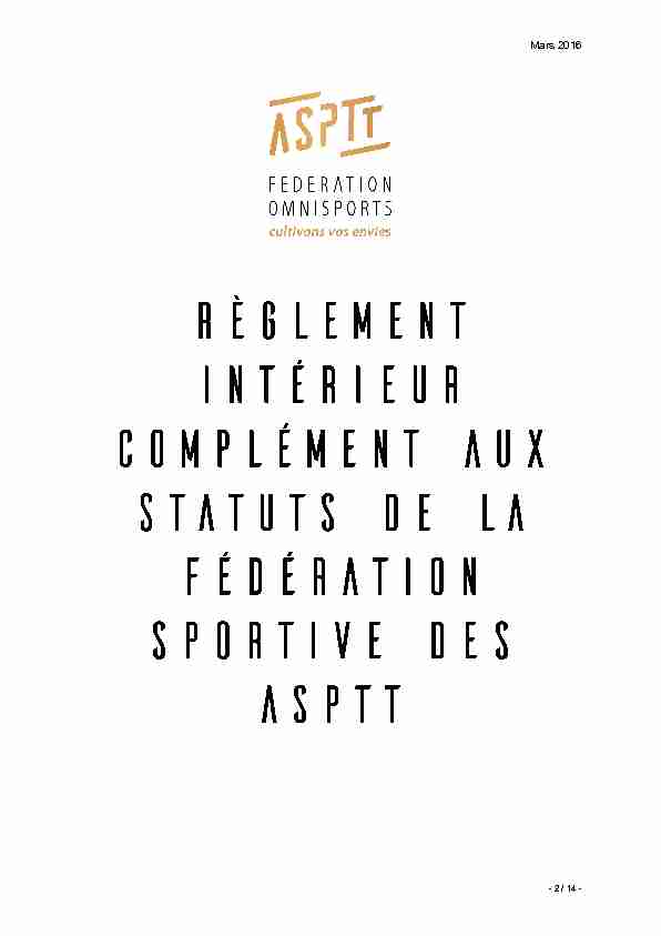 Mars 2016 - ASPTT Fédération Omnisports