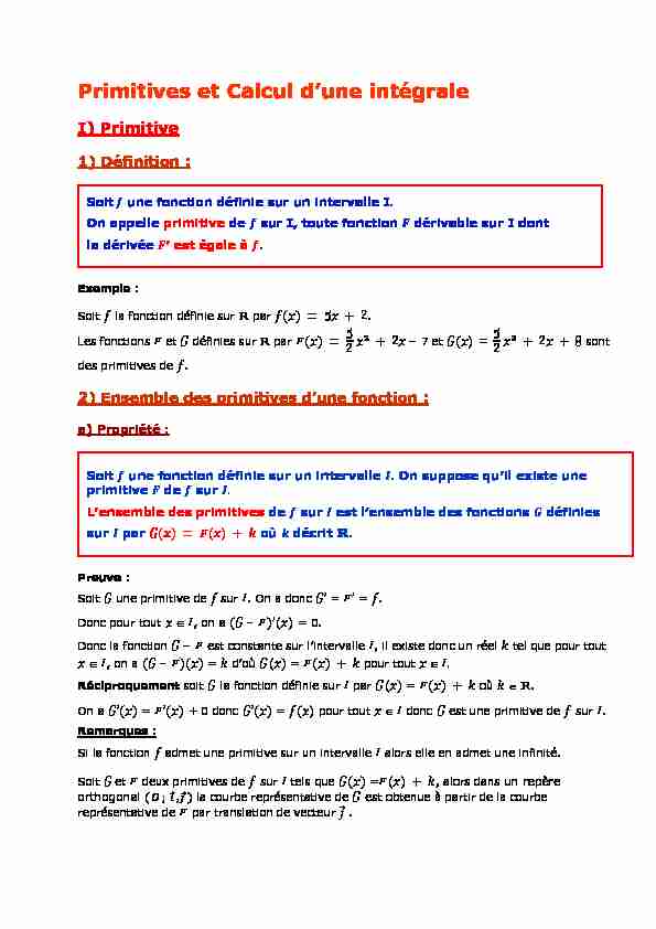 [PDF] Terminale S - Primitives et Calcul dune intégrale - Parfenoff