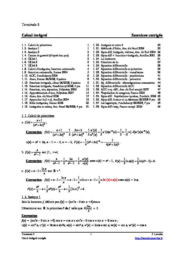 Calcul intégral Exercices corrigés - Free
