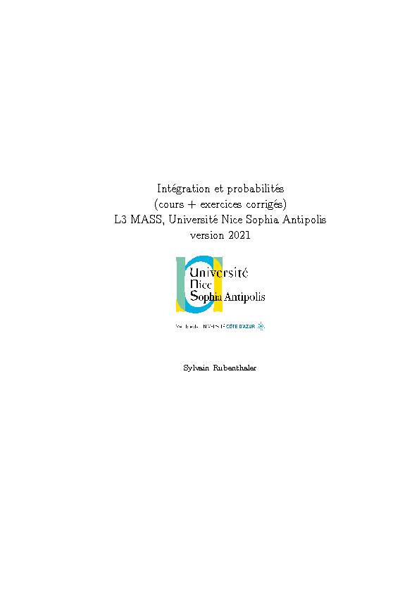[PDF] Intégration et probabilités (cours   exercices corrigés) L3 MASS