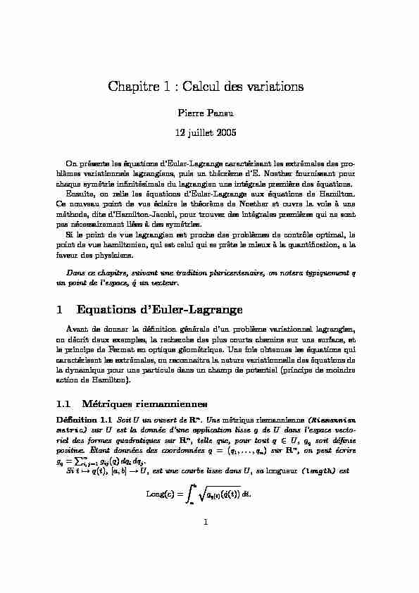 Chapitre 1 : Calcul des variations - Université Paris-Saclay