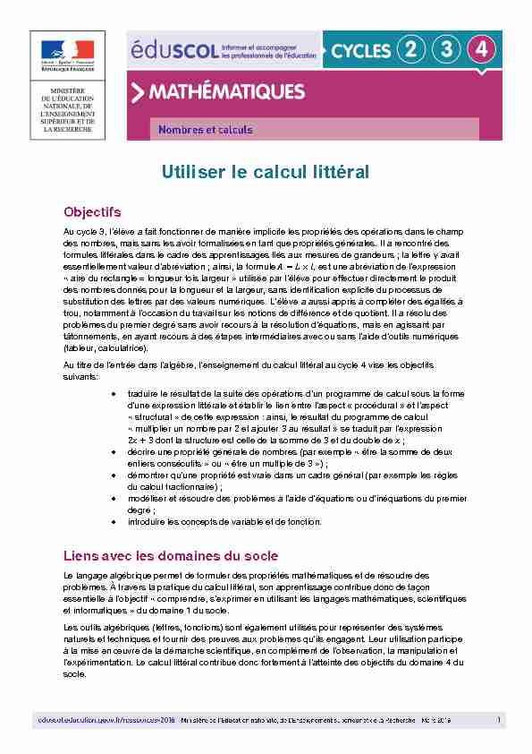 [PDF] Utiliser le calcul littéral - mediaeduscoleducationfr