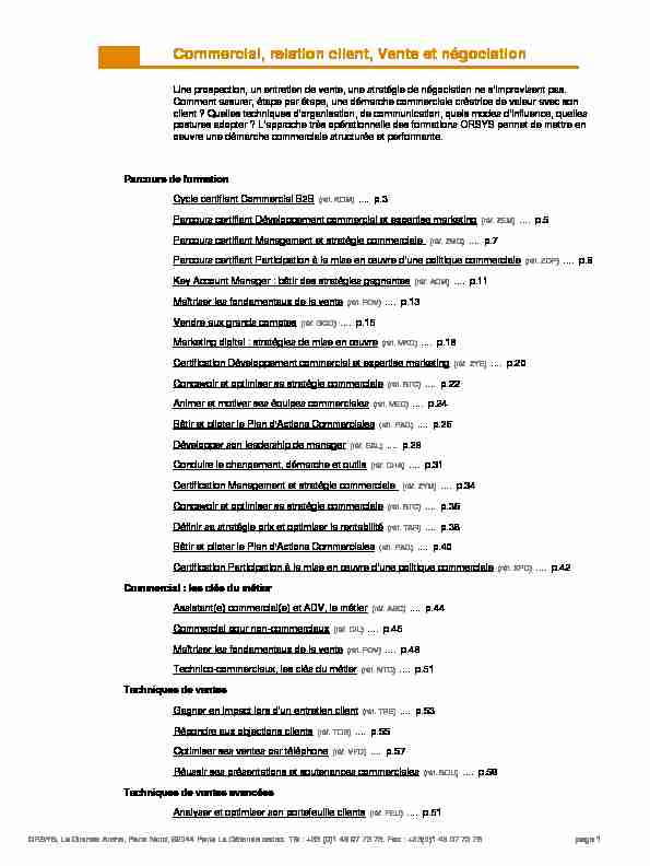 [PDF] Commercial, relation client, Vente et négociation - Orsys