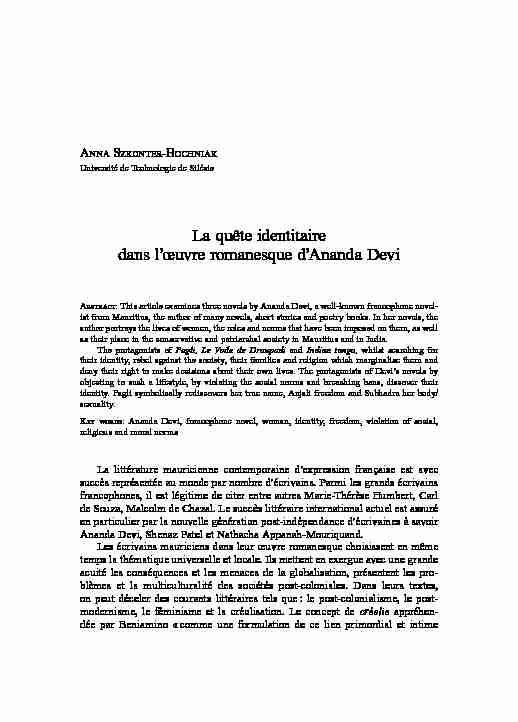 [PDF] La quête identitaire dans lœuvre romanesque dAnanda Devi - CEJSH