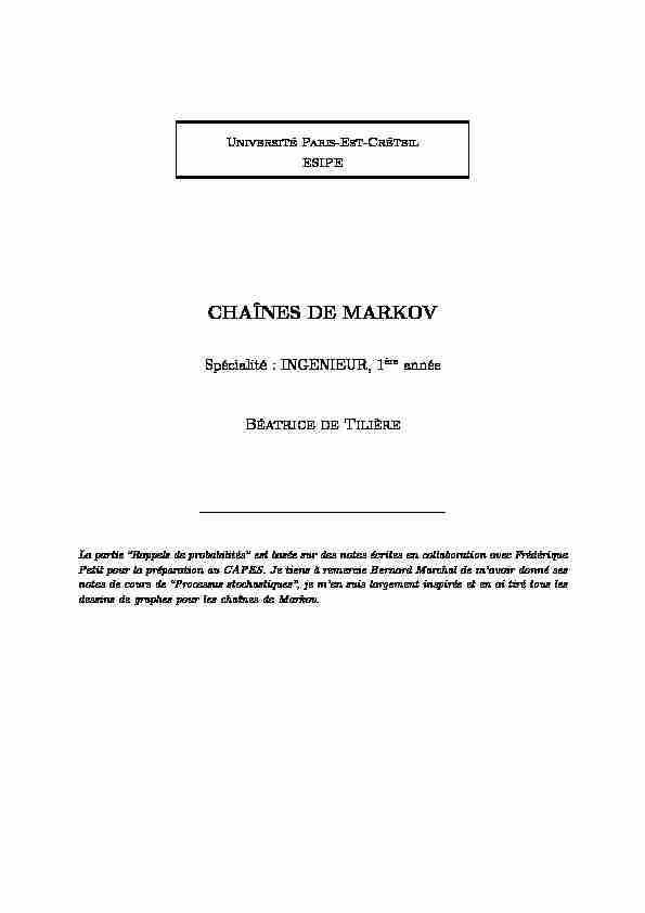 [PDF] CHAÎNES DE MARKOV - Ceremade