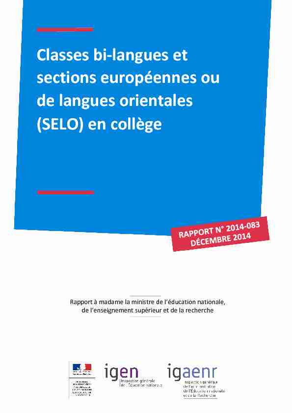 Classes bi-langues et sections européennes ou de langues